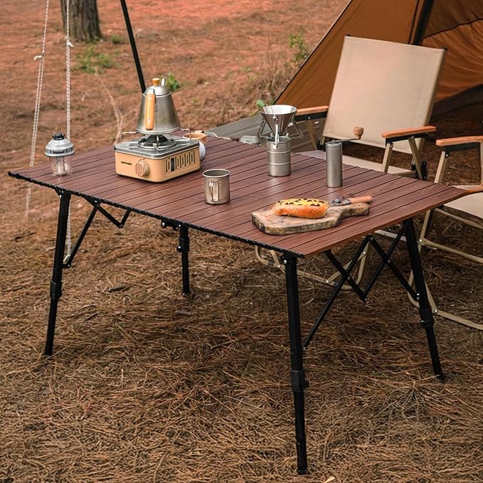 Folding Camping Table Aluminum Heavy Duty Adjustable Height Foldable Table 4FT Max Loads UP 110LBS Lightweight Portable with Carry Bag for Car Travel Indoor &amp Outdoor Picnic BBQ Backyards Beach