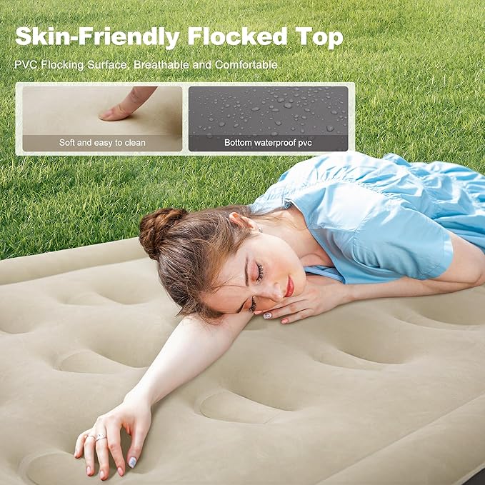 LET'S CAMP Air Mattress Camping Airbed with Electric Pump 19 Twin Inflatable 2 Minutes Quick Self-Inflation Waterproof PVC Fabric Portable for CampingTravel Home Sleeping Outdoor Guests RV