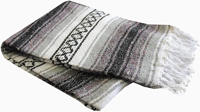 Del Mex Classic Mexican Blanket Large Authentic Woven Falsa Throw (70x50) Artisan Southwest Décor for Beach Yoga Outdoors (Gray)
