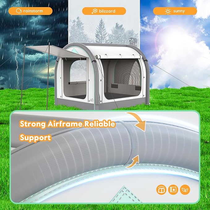 Inflatable SUV Tent for Camping Large Quick Setup Blow Up Tents 6-Person Tent with Detachable Car Attachment Tents with Storage Bag &ampProjection Screen Waterproof