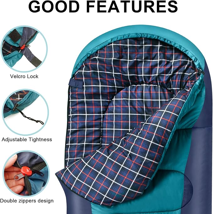 Flannel Sleeping Bag Lightweight Portable Waterproof 3-4 Seasons Warm Cold Weather Sleeping Bag for Adults &amp Kids - Indoor &amp Outdoor: Camping Backpacking Hiking