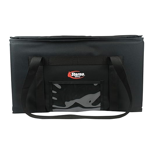 Sterno Delivery 3XL Insulated Food Carrier Hot and Cold Bags for Catering and Food Delivery Durable Black Cloth Exterior with Tear-Resistant Vinyl Liner 13L x 22”W x 14”H