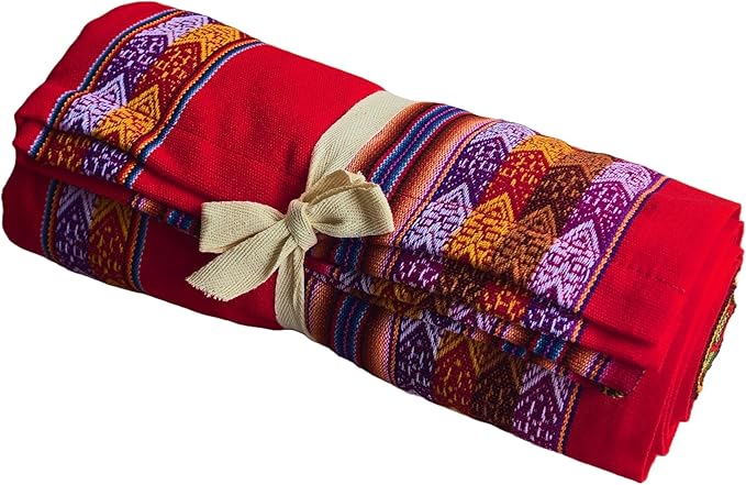 Lucio Fabrics Unique Native Peruvian Throw - Vibrant Colors Lightweight Durable - HomeYoga BeachCampingPicnicOutdoor Activities Thin Blanket 70'' x 47'' (Red Mountain Loom)