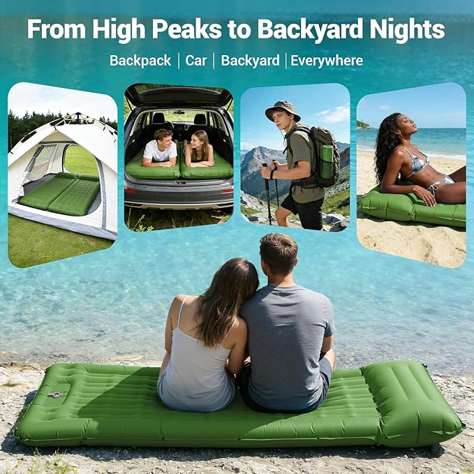 Sleeping Pad for Camping 4.7 Thick Inflatable Sleeping Mat with 8 in Pillows &amp Built-in Foot Pump Self Inflating Air Mattress Mat for Tent Hiking Essentials Gear