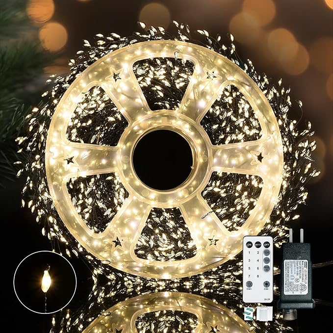 Dailyart Fairy Lights Plug in 3000 Led Cluster Lights with Timer 195Ft Waterproof Warm Twinkle String Light with Remote for Bedroom Wreath Garland Window Wedding Christmas Tree DecorationBlack Wire