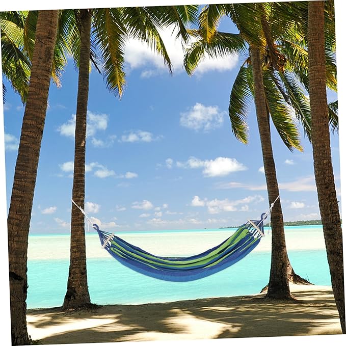 150kg Camping Hammock for Travel and Outdoor Use Double-Sized Striped Canvas Design for Beach Garden and Hiking Adventures