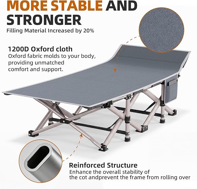 Camping Cot for Adults 2 Pack Heavy Duty Folding Sleeping Cots with Carry Bag Portable Camp Bed with Double Layer 1200D Oxford Fabric &amp Mattress Travel Cot for Camping Beach Patio Home Offic