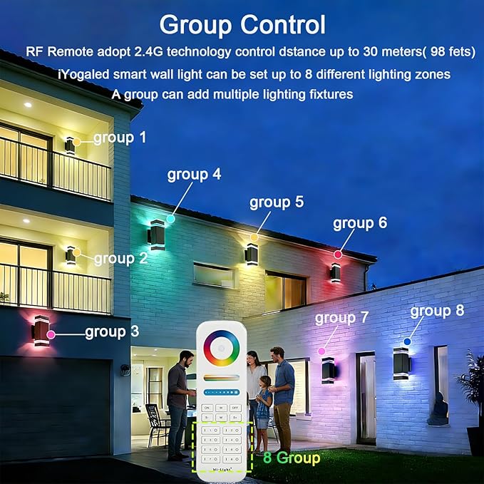 Up and Down Outdoor Wall Lights Mi.Light Remote Control Warm White 1000lm Color Changing RGB-CCT Outdoor Wall Light IP65Smart Light Bulb GU10 Exterior Fixture with ETL (3 Pack)