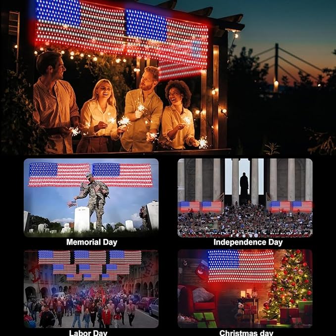 HYH American Flag Lights with 420 Super Bright LEDsWaterproof Led Flag Net Light of The United States for YardGarden Decoration Festival Holiday Party DecorationChristmas Decorations