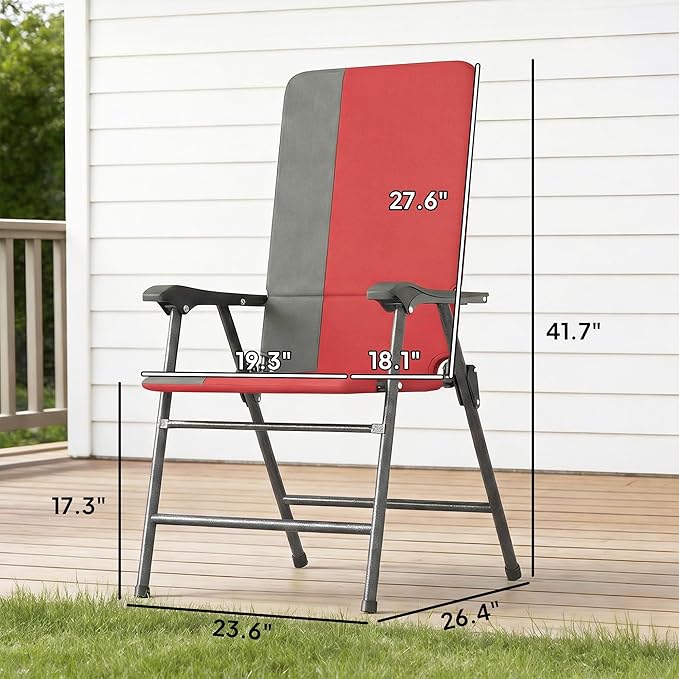 Outsunny Folding Patio Chairs Set of 2 Padded High Back Folding Lawn Chairs with Armrests 600D Oxford Fabric Portable Outdoor Camping Chair Set for Deck Garden Backyard Red