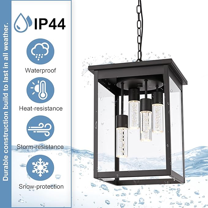 TODOLUZ LED 5CCT 4-Light Large Outdoor Pendant Light Fixtures in Oil Rubbed Bronze Adjustable Height Porch Hanging Lighting for Yard Entryway Patio Exterior Ceiling Lantern LED Chips Included
