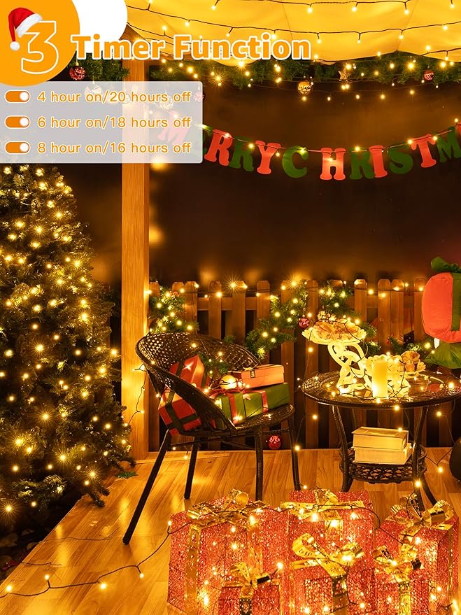 1000 LED 328 FT Christmas Lights Waterproof Outdoor String With Remote and Timer 8 Modes Dimmable Fairy Lights for Holiday Decor (Warm White)