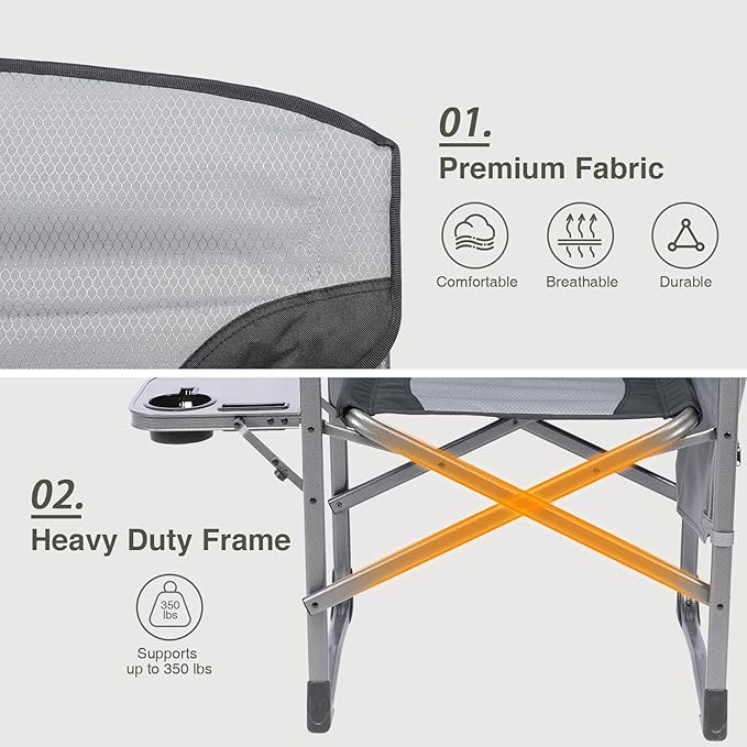 EVER ADVANCED Aluminum Lightweight Folding Director Chair 350lbs Heavy Duty Camping Chair with Side Table &amp Storage 19 Joint-Friendly Height Easy to Stand Portable Makeup Artist &amp Vendor C
