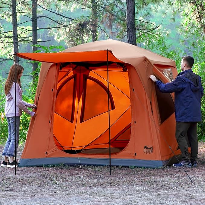 TIMBER RIDGE Instant Pop Up Hub Tent 4 Person Portable Weather Resistant Camping Tent 60 Second Set-Up Easy Up Tents with Rain Fly and Carry Bag Orange