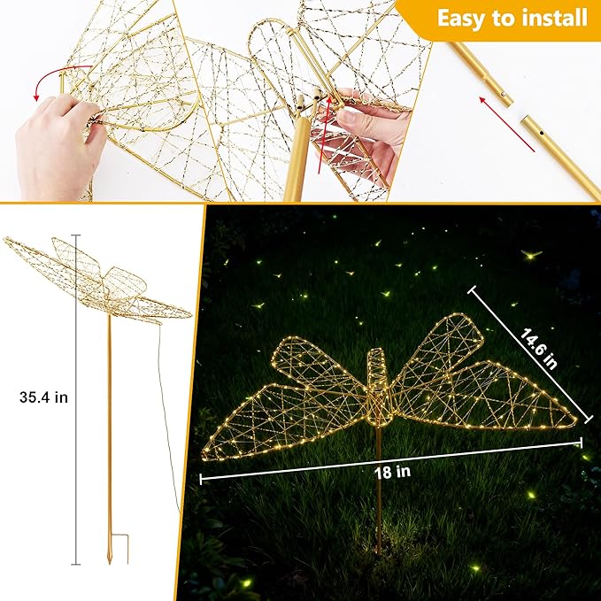 Flacchi Solar Lights Outdoor - Solar Garden Lights Butterfly Decor with 240LED Solar Powered Iron Waterproof Easy to Install for Pathway Garden Decorations Patio Decor Yard Decoration
