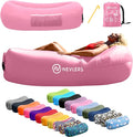 Nevlers Bubblegum Pink Inflatable Lounger | No-Pump Air Couch | 210T Polyester Outdoor Couch for Use as Portable Hammock &amp Beach Chairs | Blow Up Chair w/ 450 lbs. Capacity Pockets &amp Carry B