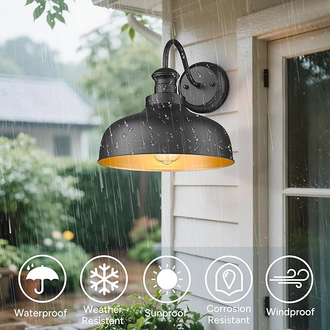 Farmhouse Barn Light11.5 Inch Outdoor Wall Light Weather Resistant Exterior Lighting FixtureOutdoor Wall Mount Light Anti-Rust Porch Light for House Patio Garage (Black2Pack)