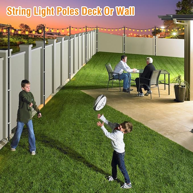 AILBTON 2 Pack 10Ft String Light PolesLight Poles for Outside String LightsOutdoor Light Poles with ForkMetal Pole Stand for PatioBackyardDeck