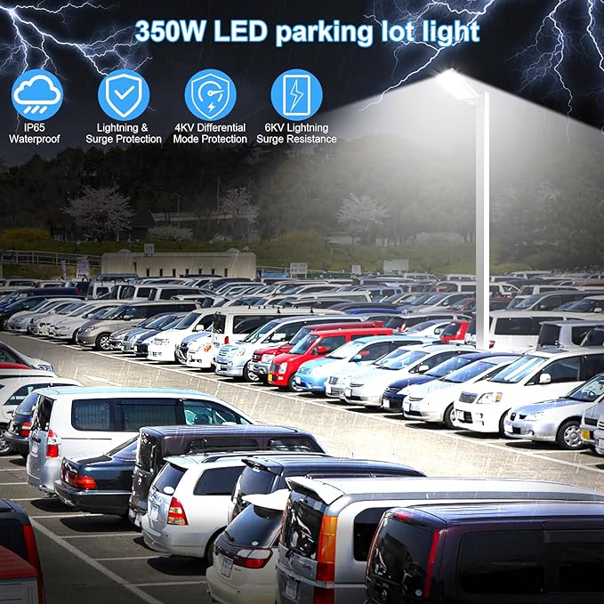 350W LED Parking Lot Light Outdoor:Arm Mount 52500LM Super Bright Dusk to Dawn LED Shoebox Lighting Commercial 5000K 100-277V IP65 Waterproof Wall Floodlights for ParkStadiumBarnYard