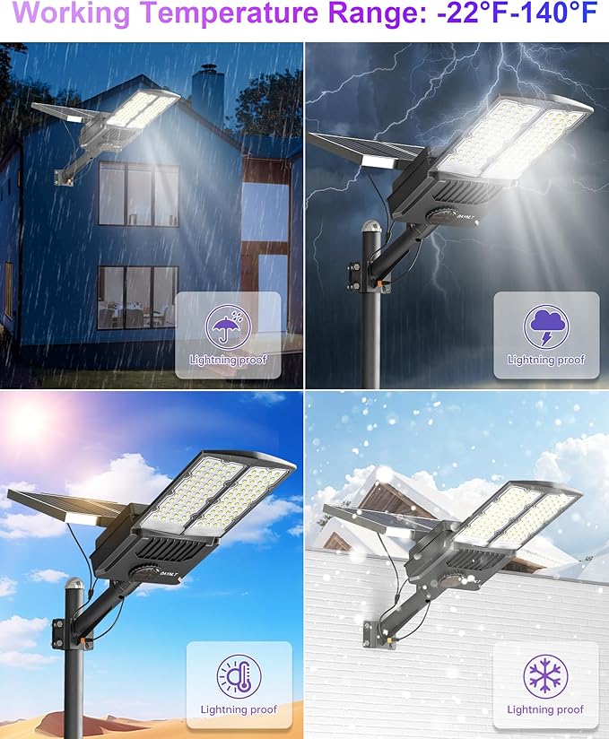 JAYNLT Y-10500W Solar Street Lights Outdoor6500K 750000LM High Power Parking Lot Lights Commercial Dusk to Dawn IP67 Waterproof Solar Security Flood Lamps Motion Sensor for ParkingRoad