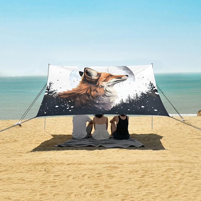 Camping Sun Shelters Hand Drawn Watercolor Fox Beach Canopy 126 * 110.2in