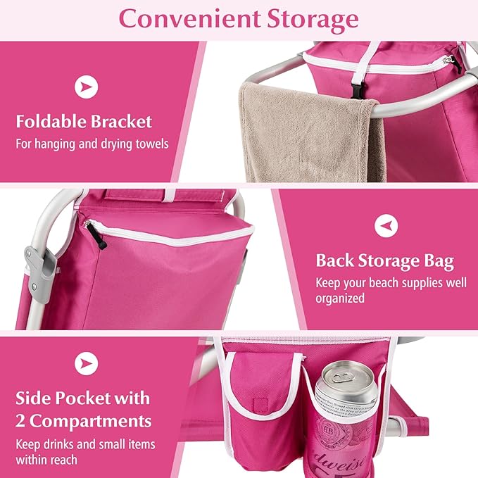 Goplus Beach Chair 2 Pack 330lbs Folding Backpack Chairs for Adults with 5 Positions Storage Pockets Towel Bar &amp Headrest Foldable Low Beach Lounge Portable Aluminum Lay Flat Camping Chair