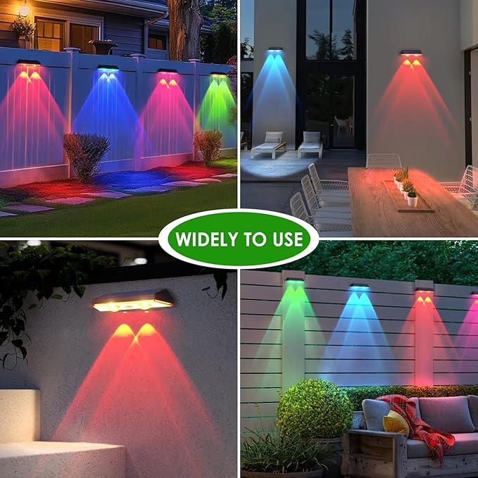 Solar Fence Lights Outdoor Waterproof Led RGB Color Changing Solar Outdoor Lights Fence Solar Powered Light for Outside Backyard Wall Patio Deck Railing Stair (8 Pack)