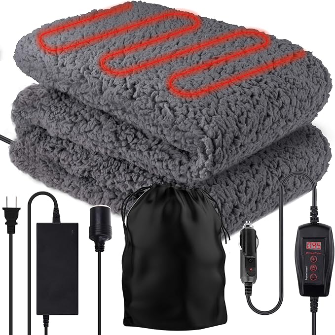 ZONETECH Sherpa Fleece Travel Blanket Grey Cozy Soft Plush Warm Fuzzy Automotive Comfortable Car Seat 59 x 43” Size -Great for Winter Home Office and Camping