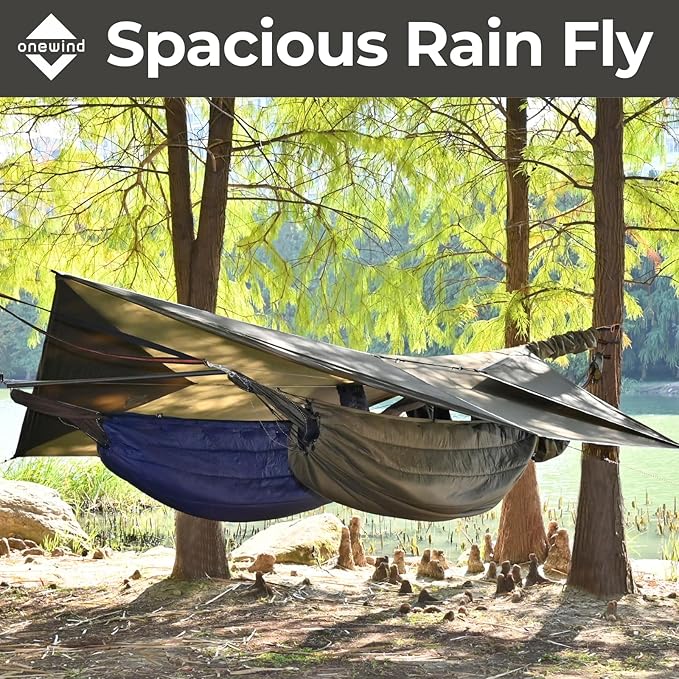 onewind 12×10 ft Hammock Tarp Ultralight Tarp Silnylon Hammock Rain Fly Lightweight Waterproof Camping Tent Tarp with Doors Easy to Setup with Stuff Sack Tent Stakes OD Green