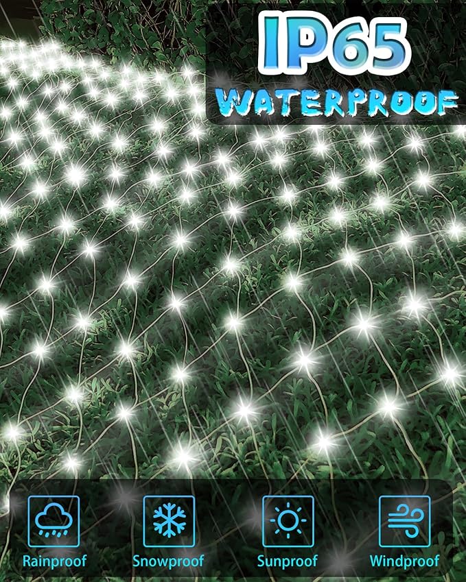 Coroor 12ft x 5ft Christmas Net Lights 360 LED Lights with 8 Modes Connecable Timer Waterproof Outdoor Bush Mesh for Home Garden Wedding Yard Decorations - Cool White