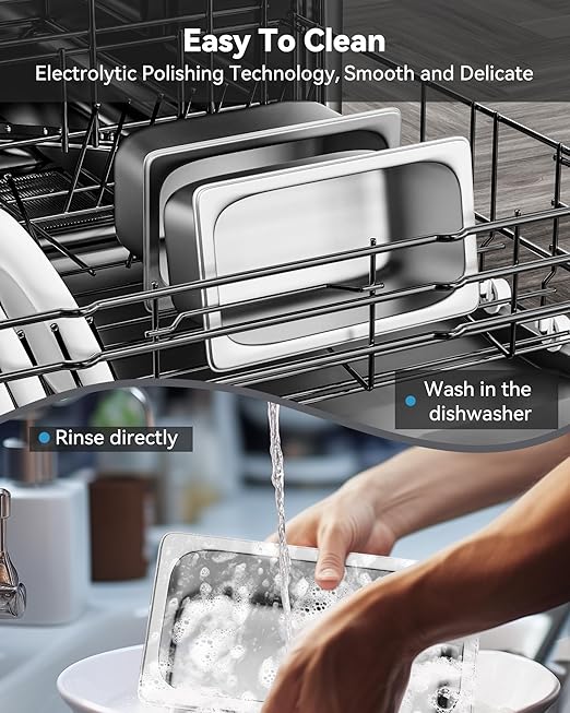 8 Pack Hotel Pans with Lids 1/4 Size 6 Deep Stainless Steel Steam Table Pan 22 Gauge Anti Jam Commercial Catering Food Pans for Hotel Home Party Restaurant Buffet