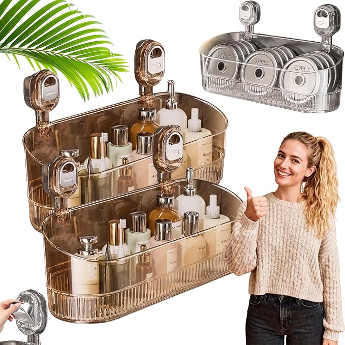 No Drill Bathroom Drain Rack 2026 New No-Drill Bathroom Suction Storage Box – Large Capacity &amp Strong Load-Bearing With Drain Holes For Shower Kitchen Organizer (Gold 2pc)