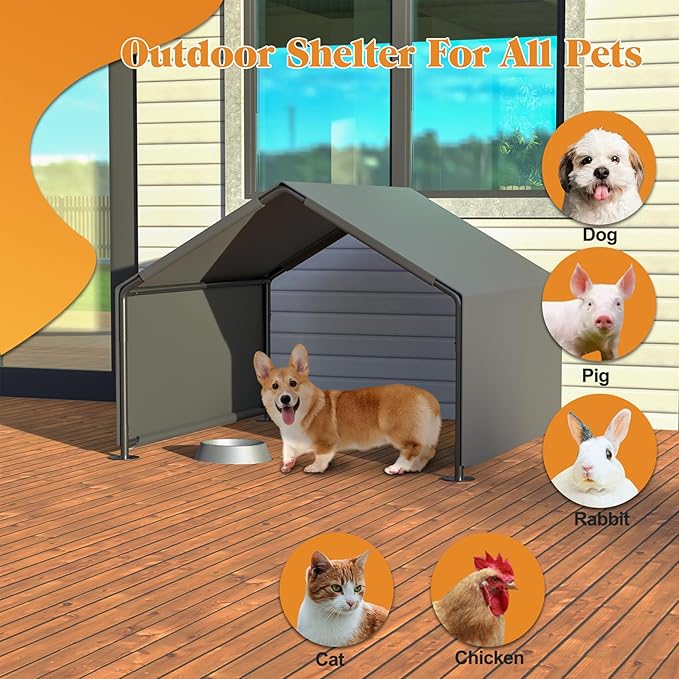 4×4×3 ft Dog Shade Shelter Pet Tent Outdoor Portable Pet Tent Outside Dog Sun Rain Canopy Pet House Animal Shelter for Small to Large Dogs Cats (Grey)