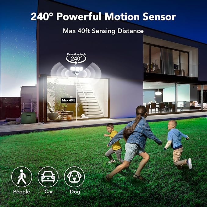 OREiN Motion Sensor Outdoor Flood Light 26W 3500LM LED Security Light 240° 40FT Detection Dusk to Dawn/Auto/Test Modes IP65 Waterproof for Garage Yard Porch Driveway (Hardwired)