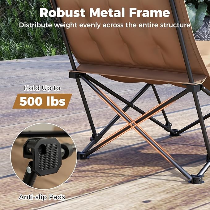 Goplus Portable Folding Camping Chair 4-Position Padded Outdoor Chair with 500 LBS Support Side Pocket and Carry Bag Outside Camp Chair for Sports Fishing and Garden (1)
