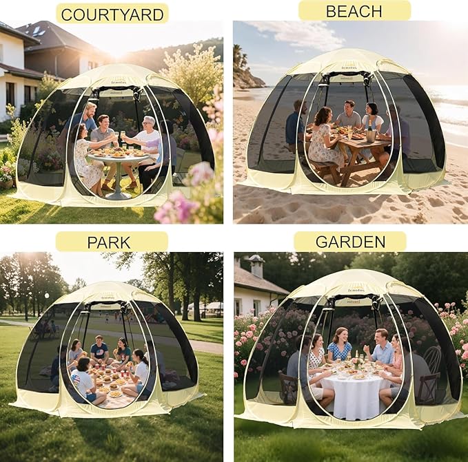 Pop Up Screen House 12.5'x12.5' Outdoor Screen Tent for Camping Screened Gazebo with Mosquito Netting Carry Bag