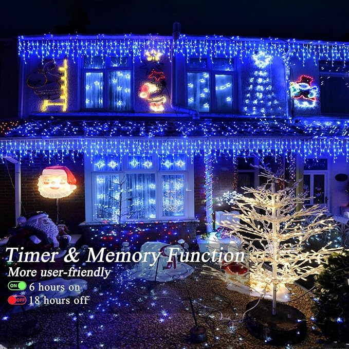 Icicle Christmas Lights Outdoor 132ft 1280 LED Icicle Lights for Outside Plug in Twinkle Lights Indoor with 8 Modes Timer Waterproof for House Holiday Decor Wedding Christmas Decorations Blue