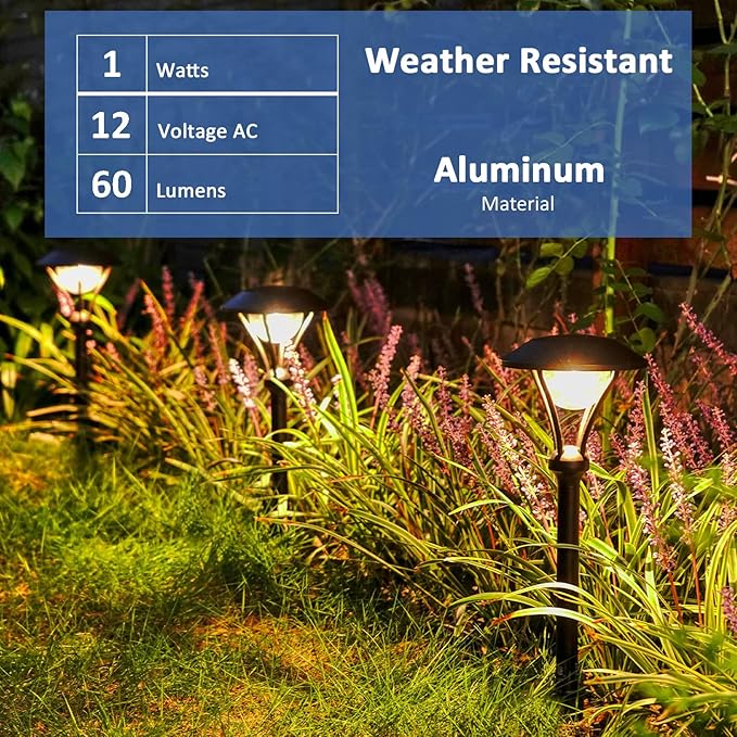 Low Voltage Pathway Lights 12V AC Landscape Lighting Kit 1W LED Path Lights 4PK Outdoor Hardwired 60 Lumen 3000K Warm White Walkway Light with Connectors and Stakes