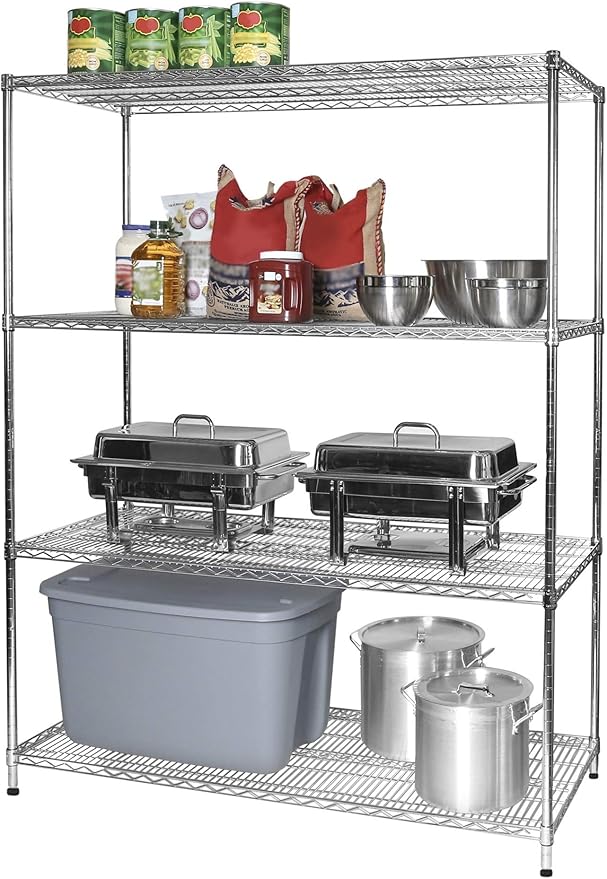 21 Deep x 54 Wide x 74 High 4 Tier Chrome Wire Shelving Kit | NSF Commercial Storage Rack Unit
