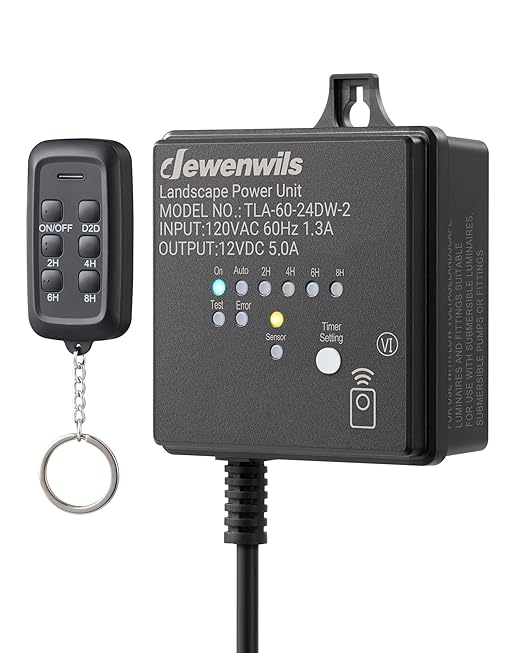 DEWENWILS 60W Low Voltage Landscape Transformer with Remote Control 120V AC to 12V DC Dusk to Dawn &amp Timer Outdoor Low Voltage Transformer for Spotlight Garden Light Pathway Light