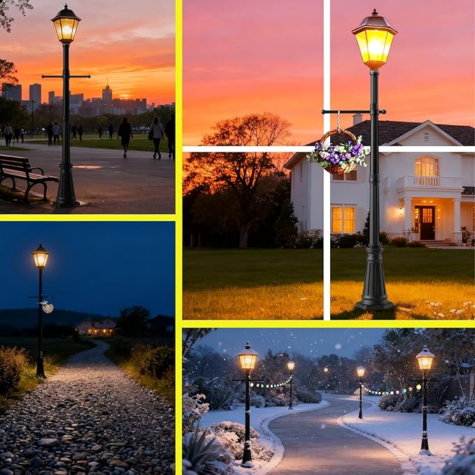 Universal Outdoor Post Light Pole with Hanging Arm Black Cast Aluminum Pole with 2.36 Fitter Mount 76in Tall Traditional Street Light Lamp Post for Pathway Driveway Parking Yard Lighting