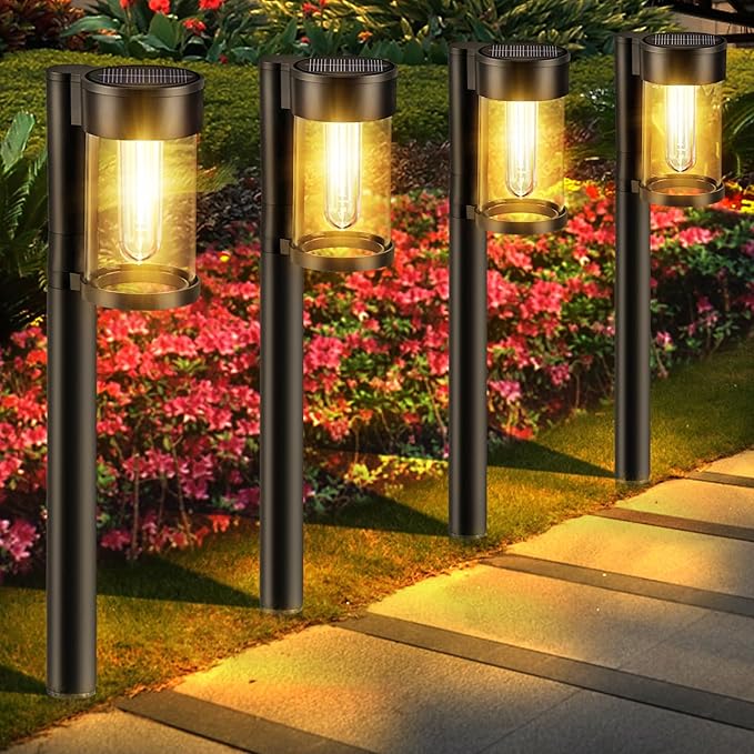 Mancra Solar Pathway Lights Outdoor 10 Pack Metal &amp Glass Solar Lights Outdoor Waterproof Landscape Path Lights for Yard Walkway Garden Decor Warm White