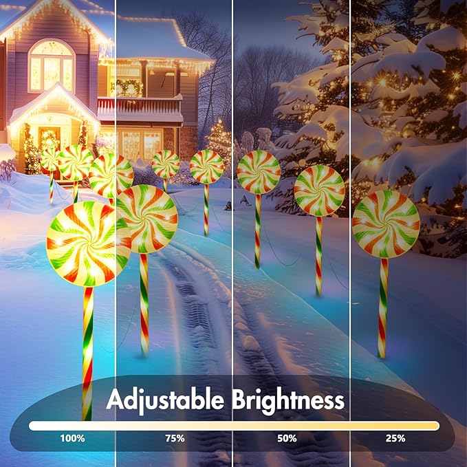 Brightown 6 Pack Lollipop Christmas Pathway Lights Outdoor - 27IN 120 LED Candy Cane Lights with 8 Lighting Modes Waterproof Christmas Light Outdoor Decoration for Lawn Walkway Warm White
