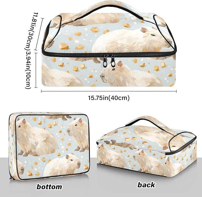 Casserole Carrier Pattern Cute Capybaras PrintInsulated Casserole Carrier for Hot or Cold Food Thermal Lunch Tote for Potluck Parties Picnic Beach Fits 9 x 13 Inches Baking Dish