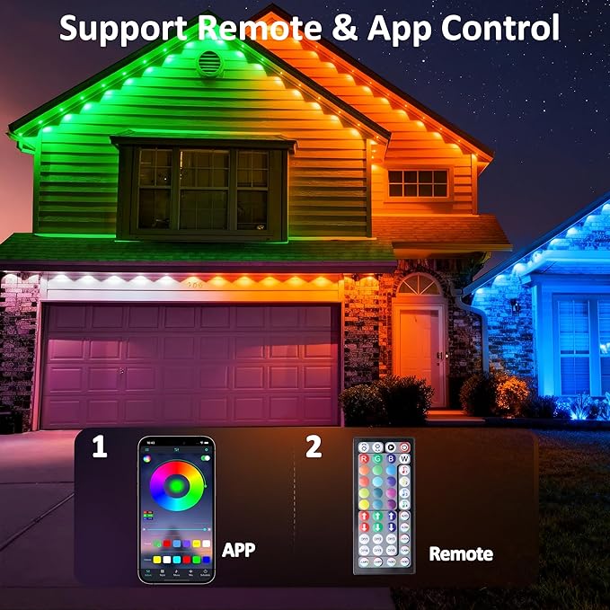 RGB Permanent Outdoor Lights 20FT Smart LED Eaves Lights with APP &amp Remote Control IP67 Waterproof Outdoor String Lights for Christmas HalloweenParty Garden Patio House Decor