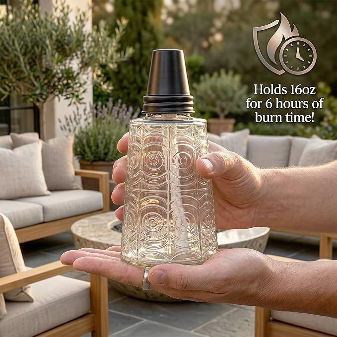 Seraphic Citronella Table Top Torches for Outdoor Patio 16oz Decorative Glass Torch Citronella Candles for Outside Deck Garden Parties Set of 3 Clear
