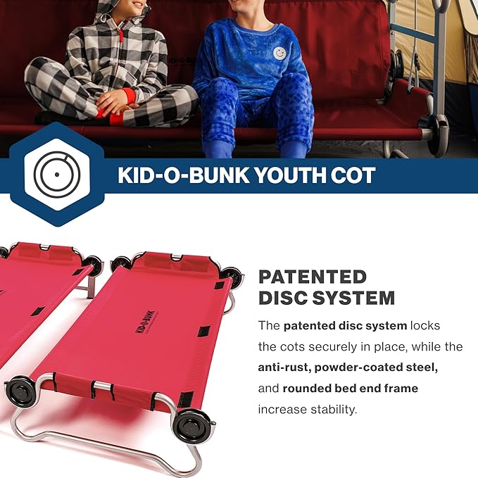 Disc-O-Bed Youth Double Cot Kid-O-Bunk Modular for Bunk Beds Dual Cots or Bench with 2 Carry Bags for Portable Transport