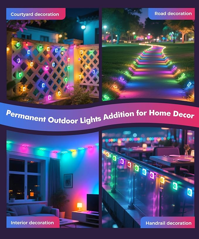 POOFZY Permanent Outdoor Lights for House49ft RGB+IC Smart Outdoor Decor 50 Scene ModesApp/Remote ControlIP67 Waterprooffor ChristmasHalloweenDaily &amp Holiday Party DecorHouse Roof Lighting