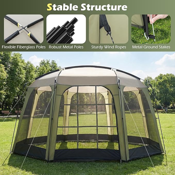 Goplus 12.5 FT X 11.7 FT Mesh Screen Tent 6-8 Person Netted Canopy Tent with Zippered Door &amp Carrying Bag Easy Setup Outdoor Sun Shelter Gazebo for Camping Picnic Backyard