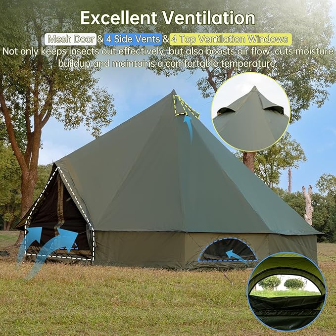 Oxford Bell Tent for Family Camping - Spacious 13.1ft /16.4ft Yurt with Stove Jack Large Glamping Tents for 4-8 People 4 Season Oxford Hot Tent Shelter